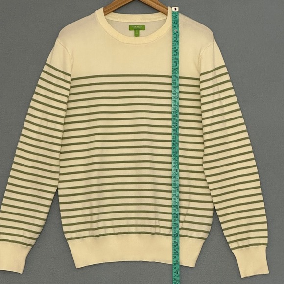 Feraud Limited Edition Mens Sweater Ivory Green Striped Pullover Classic Preppy - Picture 7 of 12